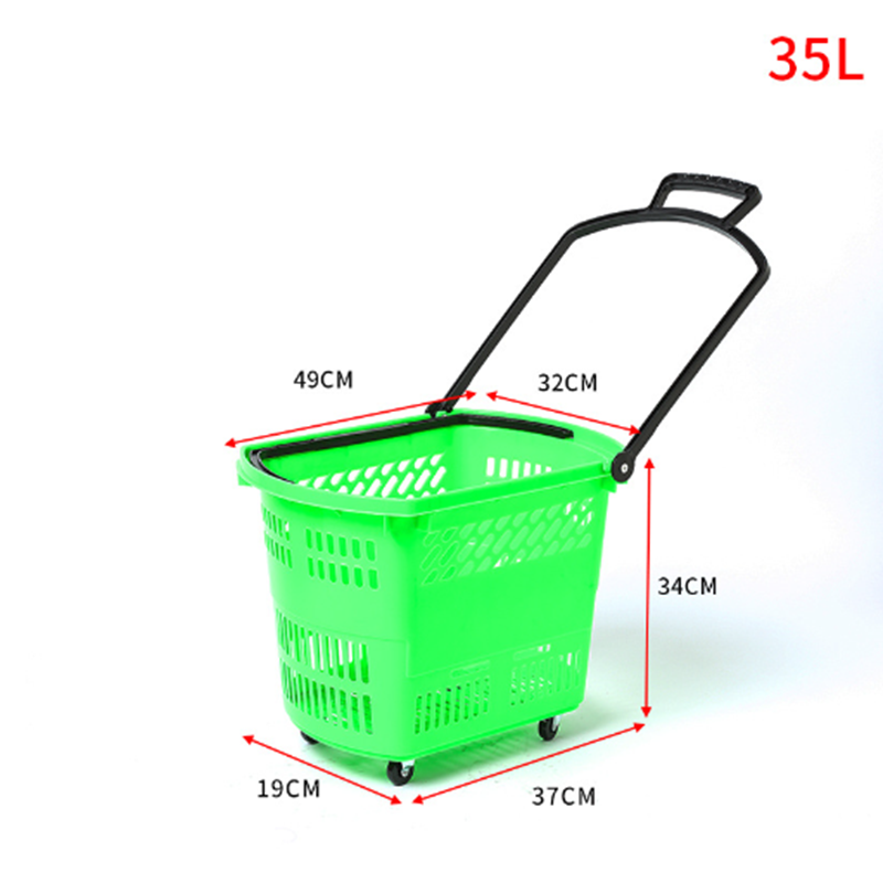 35L plastic shopping basket with wheels