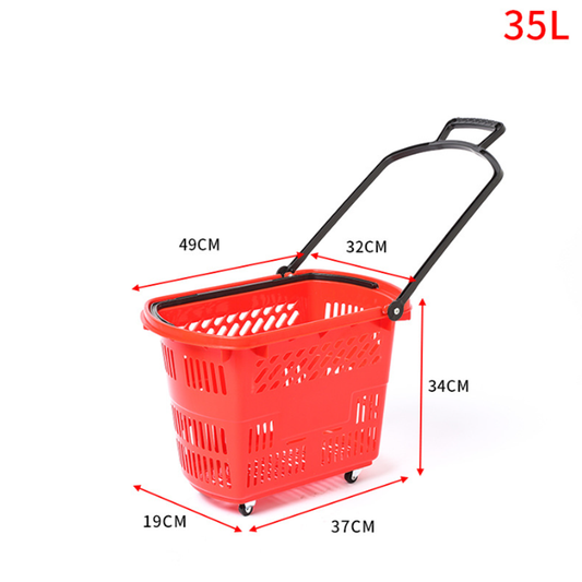 35L plastic shopping basket with wheels