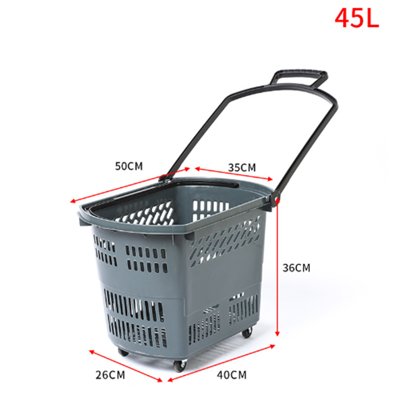 45L plastic shopping basket with wheels