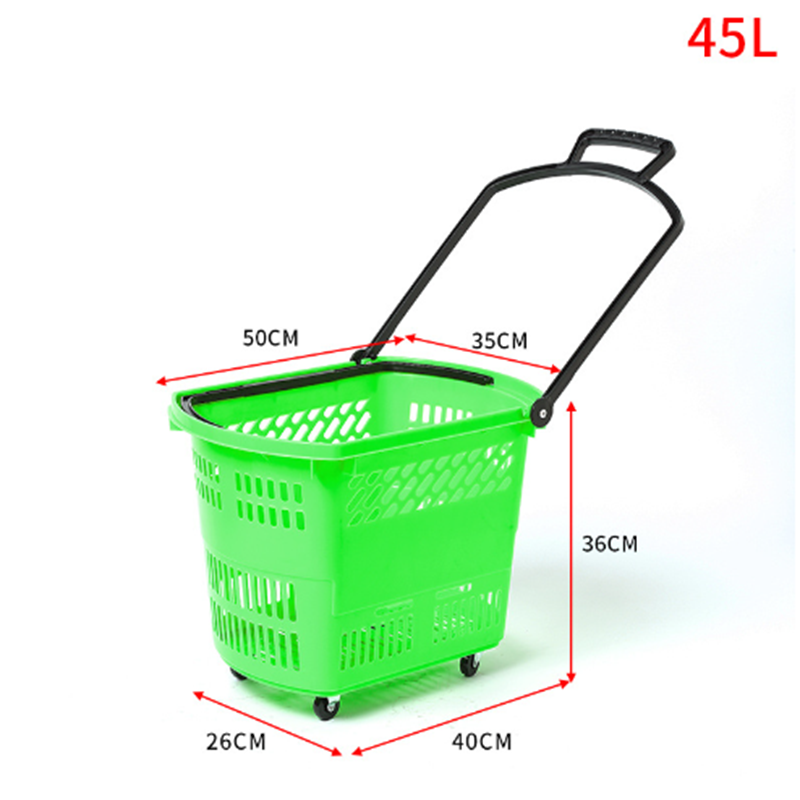 45L plastic shopping basket with wheels