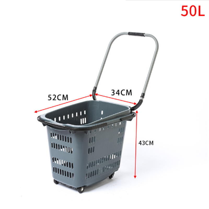 50L plastic shopping basket with wheels